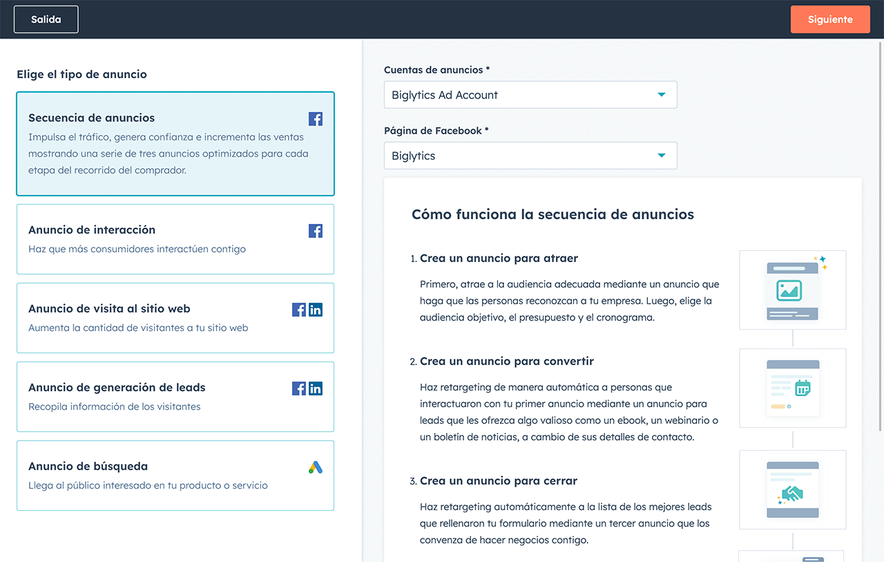 Interfaz del generador de secuencias de anuncios